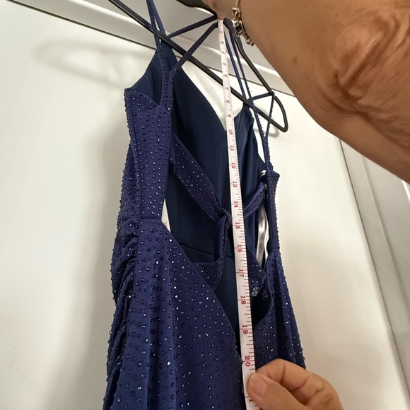 Elegant Navy Sparkle Cowl Neck Evening Dress - Picture 9 of 16